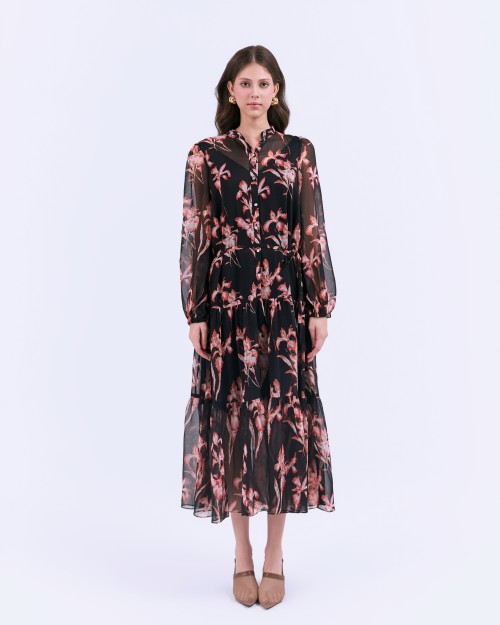 SIXDO G-Black Voile Flared Dress